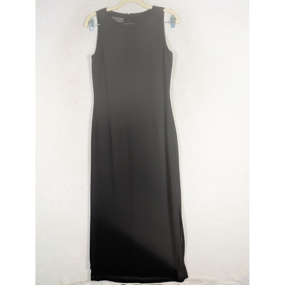 Cynthia Howie Maxi Dress Women's 4 Vintage Black Sleeveless Side Slit Sheath
